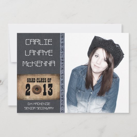 国の恋人の女の子の卒業生のデニムのジーンのスタイル 招待状 (正面)