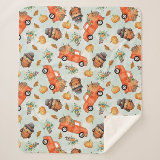 国の感謝祭 – シームレスなパターンプリント シェルパブランケット (正面)