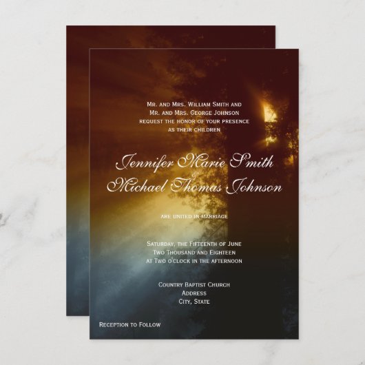 国の日の出の木のシルエットの結婚式招待状 招待状 (正面/裏面)