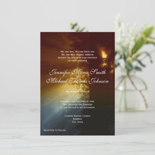 国の日の出の木のシルエットの結婚式招待状 招待状 (スタンド正面)