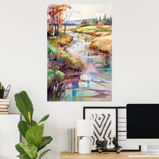 国の景観水絵を描色 ポスター (ホームオフィス)