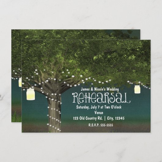 国の木素朴の文字列ライトリハーサルディナー 招待状 (正面/裏面)