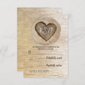 国の木素朴材ハート結婚式RSVPカード 出欠カード (正面/裏面)