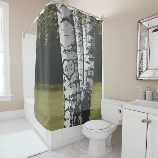 国の森林素朴な切り分けられたイニシャルの樺の木 シャワーカーテン (インサイチュ)