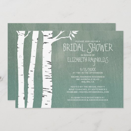 国の樺の木のブライダルシャワー招待状 招待状 (正面/裏面)