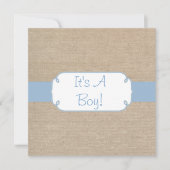 国の淡いブルーおよびベージュバーラップのベビーシャワー 招待状 (正面)