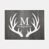 国の灰色の動揺してな木製の白いシカの(雄ジカの)枝角 ドアマット (正面)