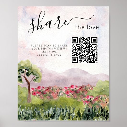 国の牧草地結婚の写真共有のサイン ポスター (正面)