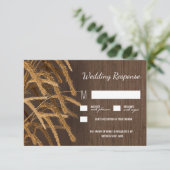 国の納屋のRSVPカードを結婚する素朴な干し草のムギ 出欠カード (スタンド正面)