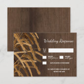 国の納屋のRSVPカードを結婚する素朴な干し草のムギ 出欠カード (正面/裏面)