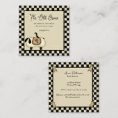 国の素朴お洒落小切手とカラス スクエア名刺 (正面/裏面)