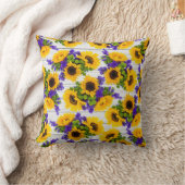 国の素朴で白い木製の紫色の黄色いヒマワリ クッション (ブランケット)