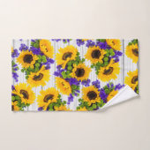 国の素朴で白い木製の紫色の黄色いヒマワリ バスタオルセット (ハンドタオル)