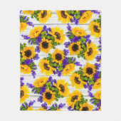 国の素朴で白い木製の紫色の黄色いヒマワリ フリースブランケット (正面)