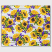 国の素朴で白い木製の紫色の黄色いヒマワリ ラッピングペーパー (フラット)