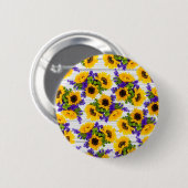 国の素朴で白い木製の紫色の黄色いヒマワリ 缶バッジ (正面&裏面)