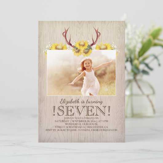 国の素朴なヒマワリの誕生日の写真 招待状 (スタンド正面)