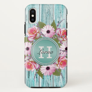 国の素朴なピンクの植物相の納屋木モノグラム iPhone X ケース