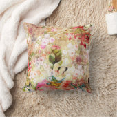 国の素朴なピンクの花のコラージュのタイポグラフィ クッション (ブランケット)