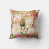 国の素朴なピンクの花のコラージュのタイポグラフィ クッション (裏面)