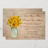 国の素朴なメーソンジャーのヒマワリの結婚 招待状 (正面/裏面)