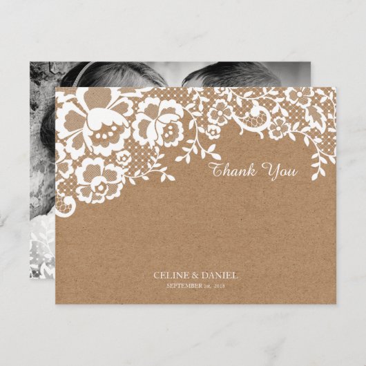国の素朴なレースの結婚式は感謝していしています サンキューカード (正面/裏面)