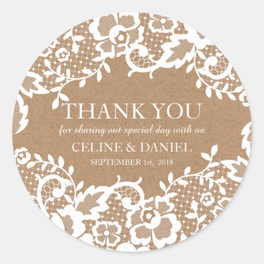 国の素朴なレースの結婚式は感謝していしています ラウンドシール (正面)