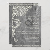 国の素朴なレース及び木製の花の結婚式の招待 招待状 (正面/裏面)