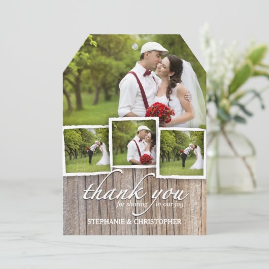 国の素朴な木は結婚式の写真カード感謝していしています サンキューカード (スタンド正面)
