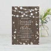 国の素朴な木製のひもは花の結婚式をつけます 招待状 (スタンド正面)