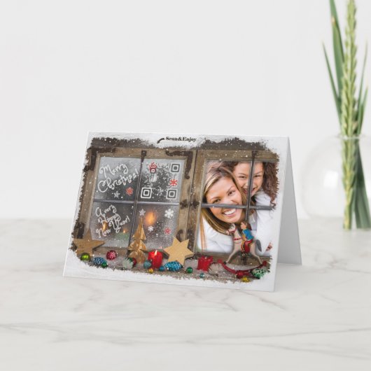 国の素朴な木製のクリスマス音楽写真カード シーズンカード (正面)