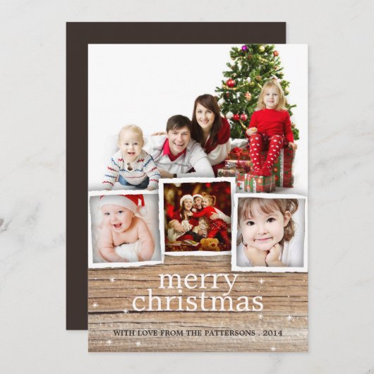 国の素朴な木製のメリークリスマスの写真カード シーズンカード (正面/裏面)