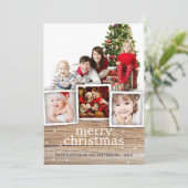 国の素朴な木製のメリークリスマスの写真カード シーズンカード (スタンド正面)
