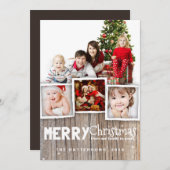 国の素朴な木製のメリークリスマスの写真カード シーズンカード (正面/裏面)