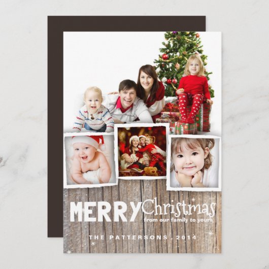 国の素朴な木製のメリークリスマスの写真カード シーズンカード (正面/裏面)