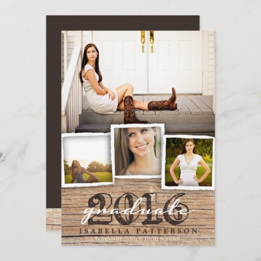 国の素朴な木製の卒業の2016年の招待状 招待状 (正面/裏面)