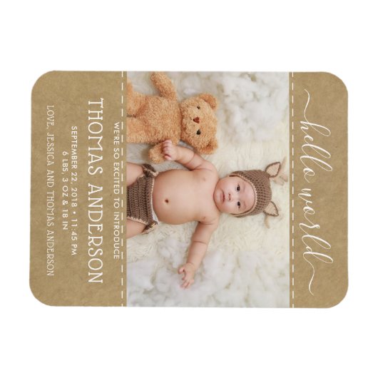 国の素朴クラフト写真誕生のお知らせ マグネット (横)