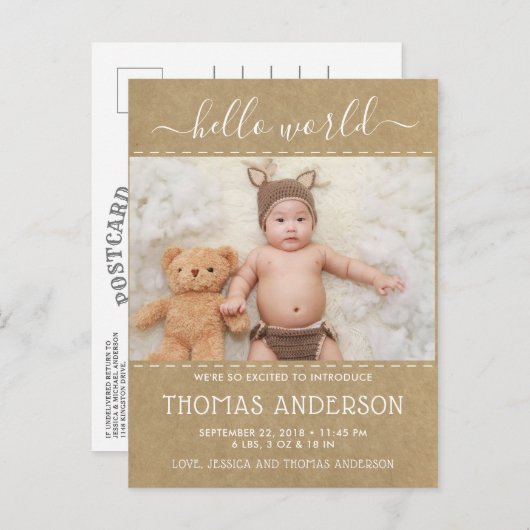 国の素朴クラフト写真誕生のお知らせ 案内ポストカード (正面/裏面)