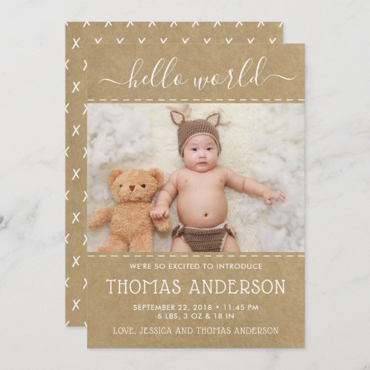 国の素朴クラフト写真誕生のお知らせ 案内状 (正面/裏面)