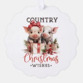 国の素朴クリスマスが待ち望む可愛い豚 オーナメントカード (正面)