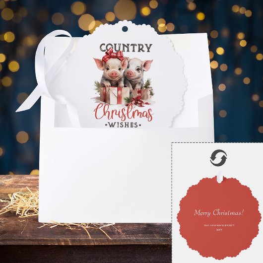 国の素朴クリスマスが待ち望む可愛い豚 オーナメントカード