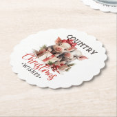 国の素朴クリスマスが待ち望む可愛い豚 ペーパーコースター (アングル)