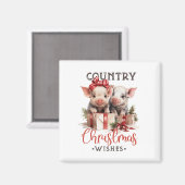 国の素朴クリスマスが待ち望む可愛い豚 マグネット (正面/裏面)