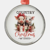 国の素朴クリスマスが待ち望む可愛い豚 メタルオーナメント (正面)