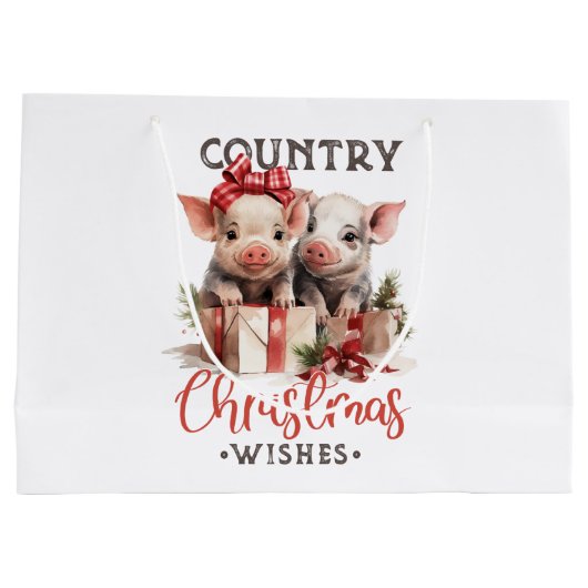 国の素朴クリスマスが待ち望む可愛い豚 ラージペーパーバッグ (裏面)