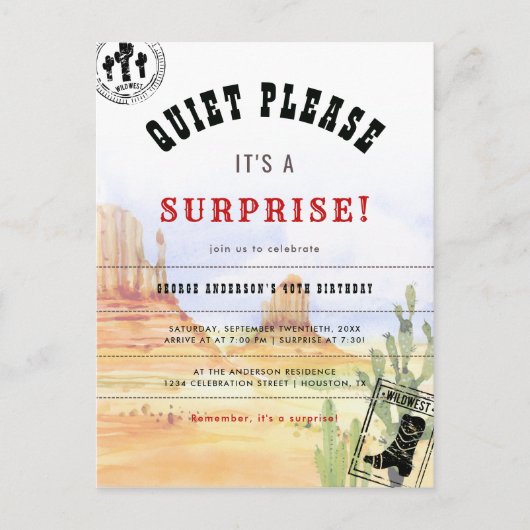 国の素朴サプライズ誕生日パーティーの招待 インビテーションポストカード (正面)