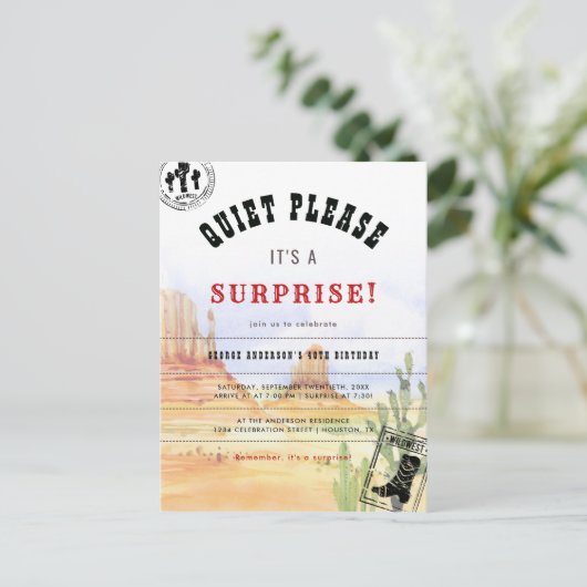 国の素朴サプライズ誕生日パーティーの招待 インビテーションポストカード (スタンド正面)