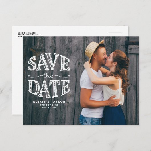 国の素朴タイポグラフィ写真の保存日付 案内ポストカード (正面/裏面)