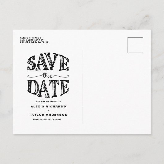 国の素朴タイポグラフィ写真の保存日付 案内ポストカード (裏面)