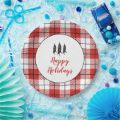 国の素朴ツリーのフラ赤と白ンネルパターン ペーパープレート (パーティー)